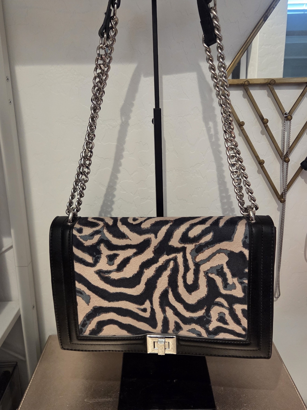 INC International Concepts Black and Beige Zebra-Print Shoulder Bag